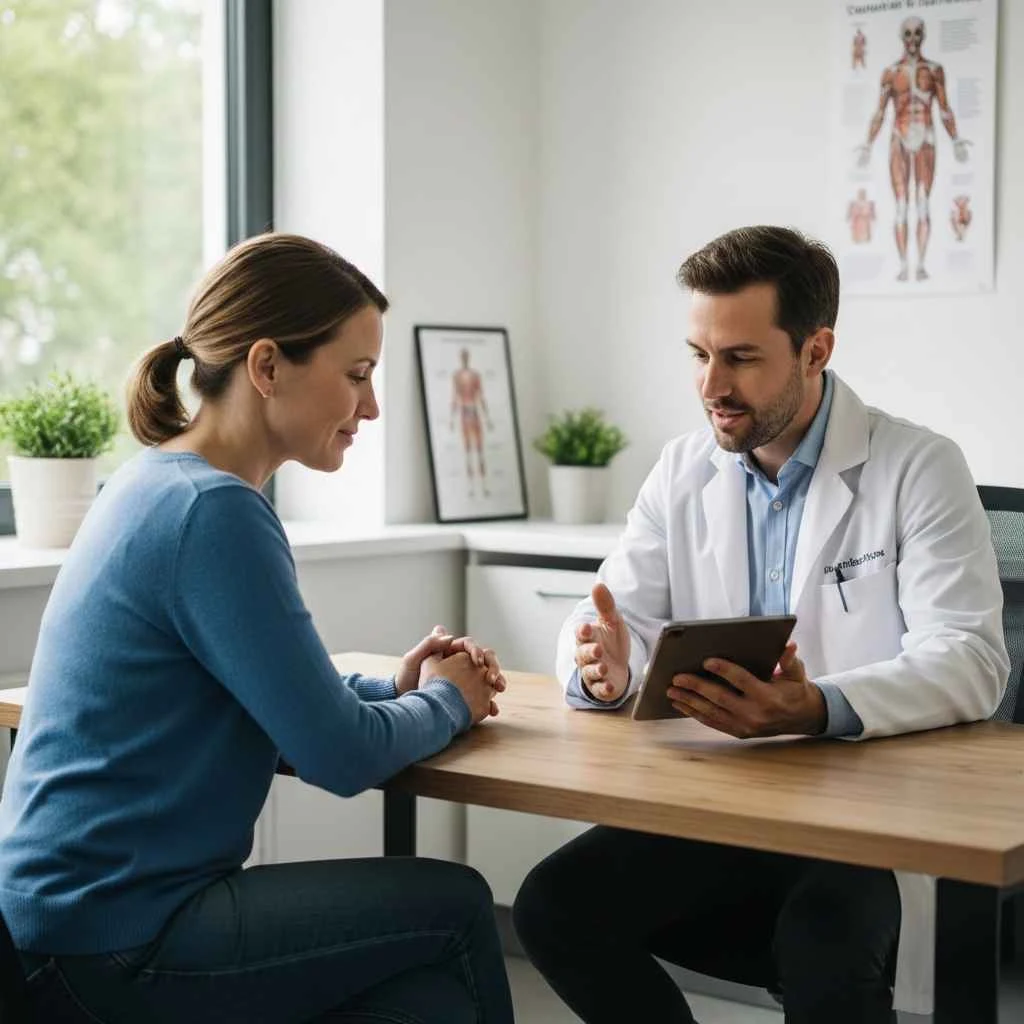 patient receiving guidance from healthcare provider in clinic setting
