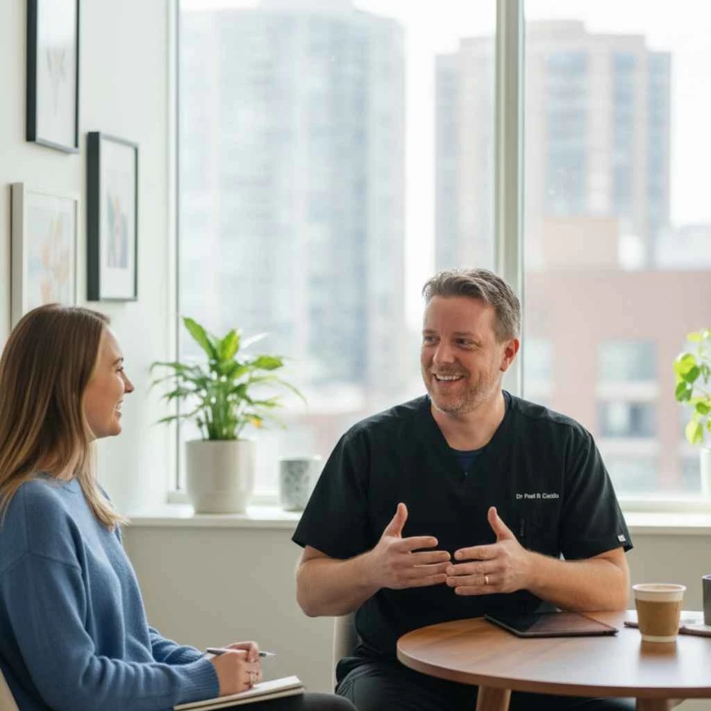 physician having a relaxed conversation with a patient