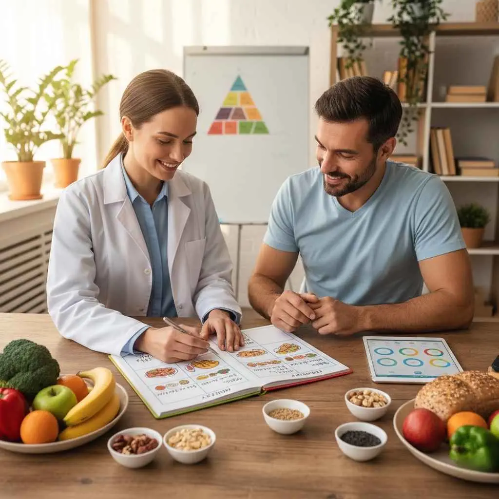 Nutritionist guiding patient through healthy meal planning