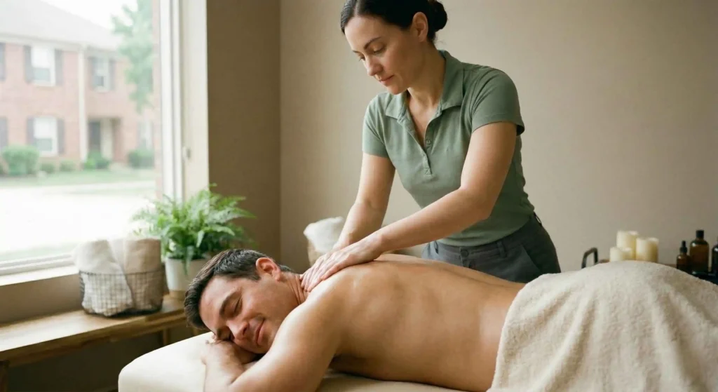 client relaxing during shoulder massage